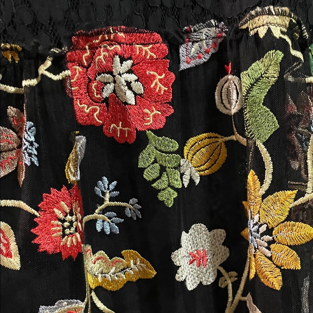JOHNNY WAS BY BIYA EMBROIDERED AND LACE Black and Multicolor Maxi Dress - Picture 7 of 11